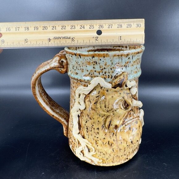 Hand Made Stoneware Pottery Coffee Mug Cup Unicorn Horse Raised Mug Brown VTG - Picture 6 of 16